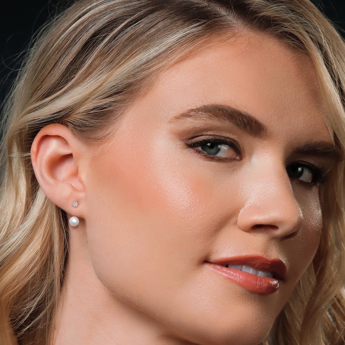 14K Yellow Gold Lab Grown Diamond Earrings for Women | 0.20 Cttw | Gemstone April Birthstone round 3MM | with Cultured Freshwater Pearls
