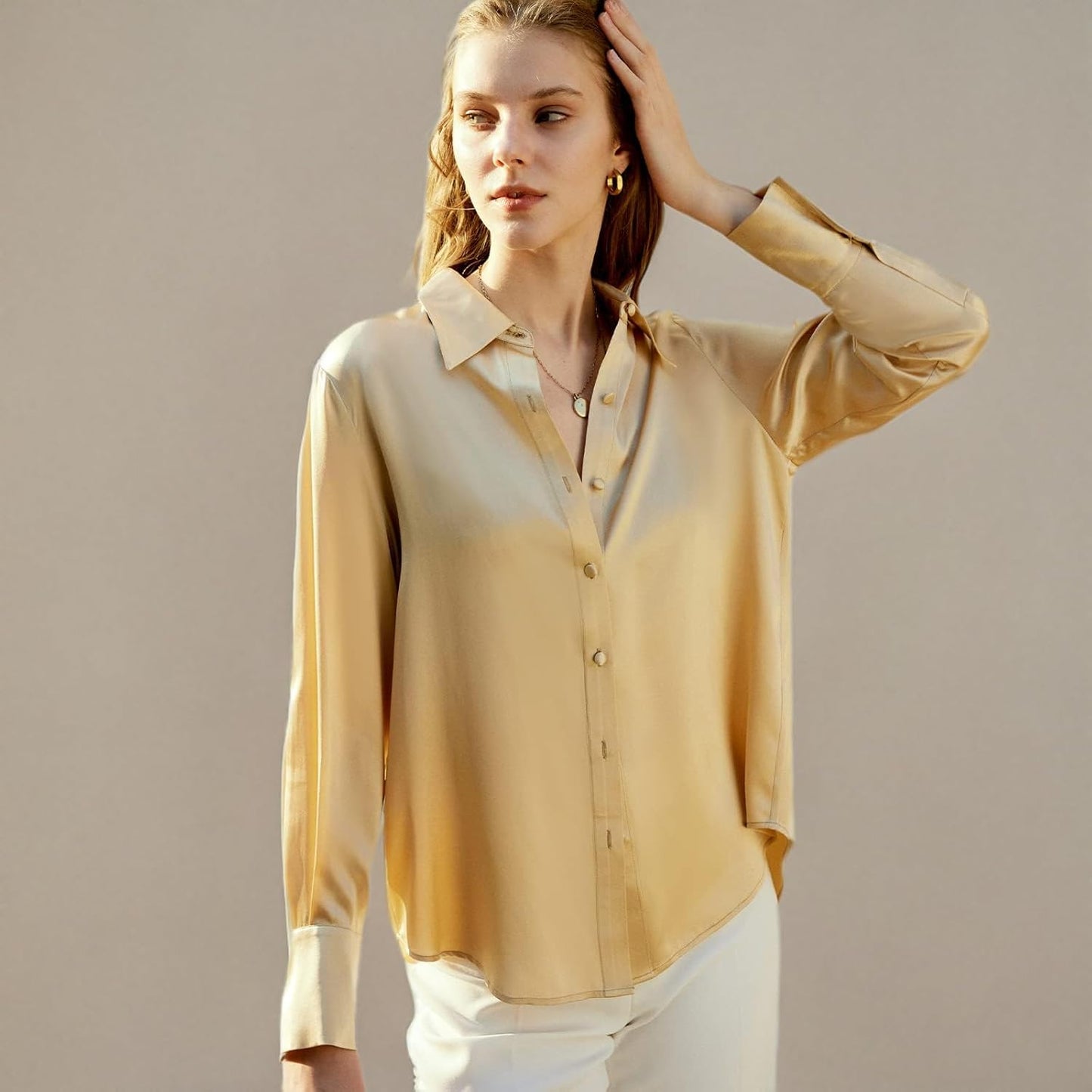 Silk Blouses for Women Long Sleeve Women’S 100% Pure Silk Blouses Elegant Button down Shirt Smooth Tops Cool Shirts