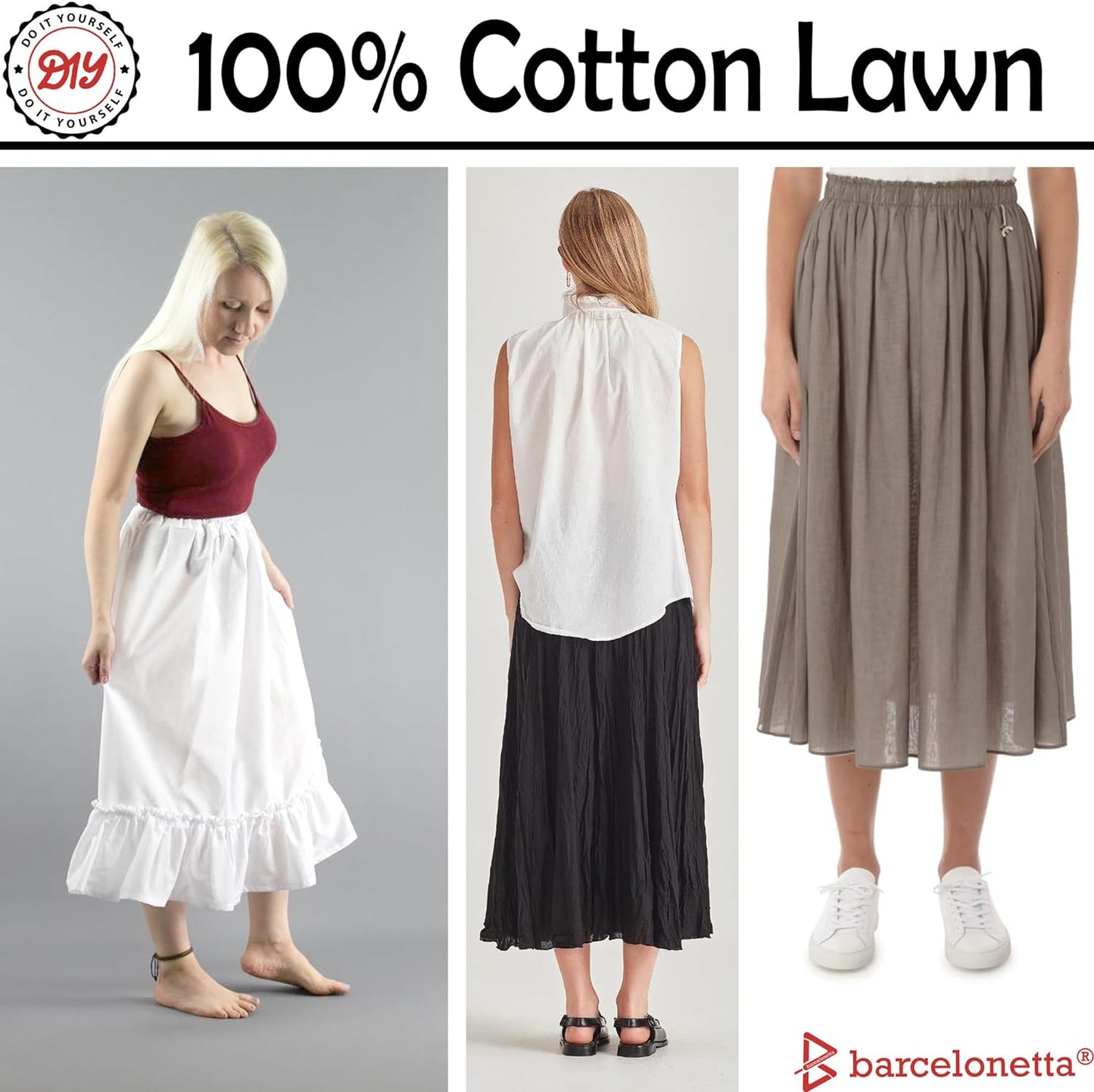 | Cotton Lawn Fabric | Lining Fabric | 100% Cotton | Thin | 58" Wide | Sewing, Air Feel Layer | Cloth, Solid (White, 2 Yard)