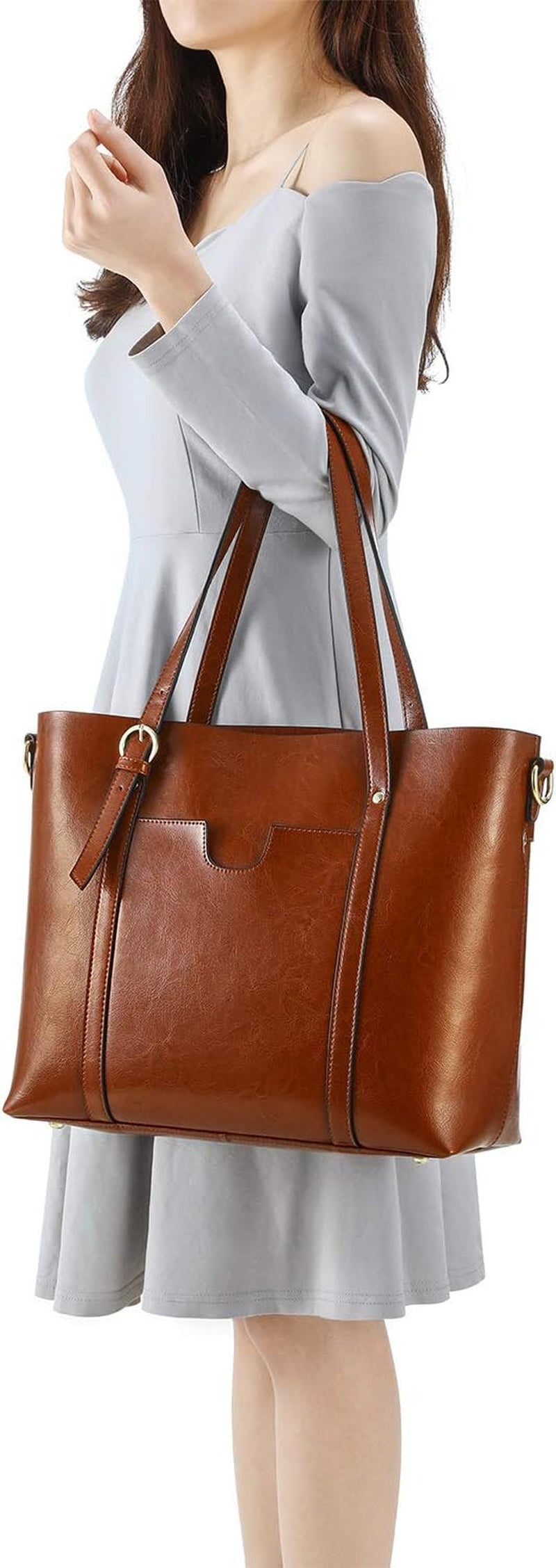 Genuine Leather Women Tote Bag Soft Handbags Vintage Shoulder Purses Fashion Top Handle Bag Large Capacity