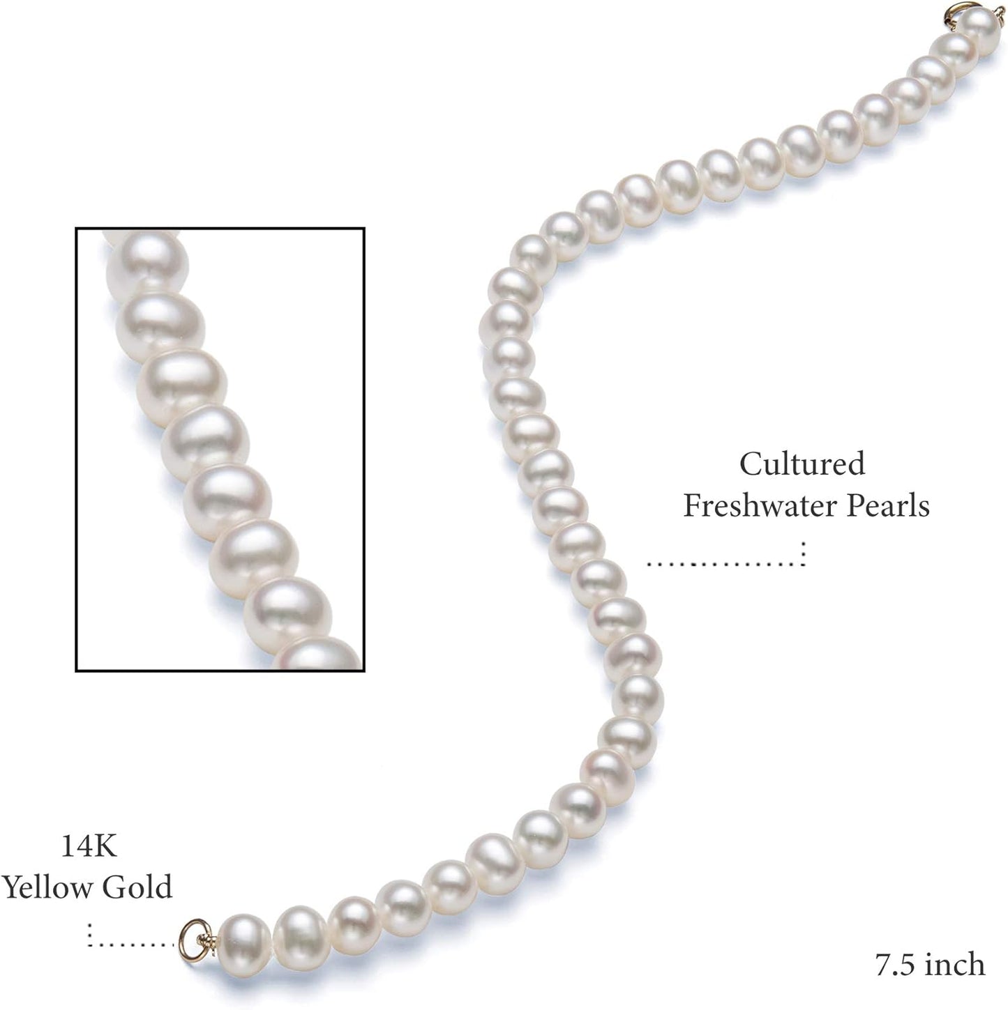 14K Gold Freshwater Pearl 18" Necklace Bracelet Stud Earrings Set for Women | Jewelry for Her | Gift Box Included