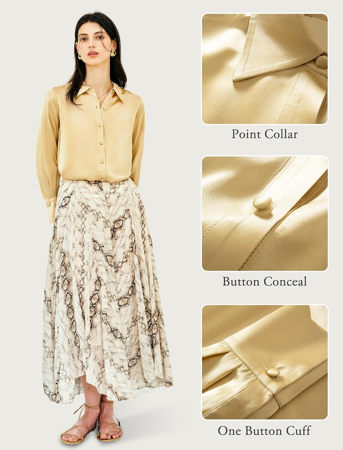 Silk Blouses for Women Long Sleeve Women’S 100% Pure Silk Blouses Elegant Button down Shirt Smooth Tops Cool Shirts