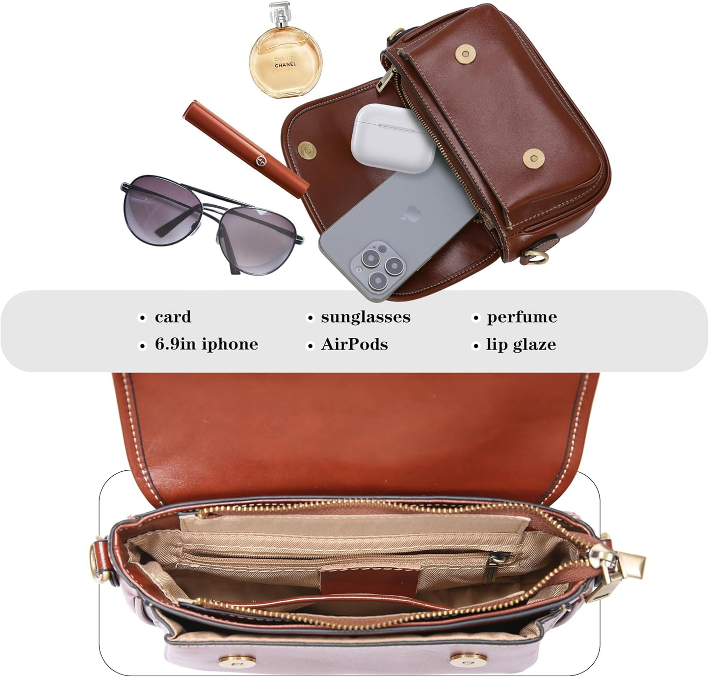 Leather Crossbody Bags for Women Trendy Shoulder Bag with Guitar Strap Stylish Ladies Purses Satchel Handbags Travel