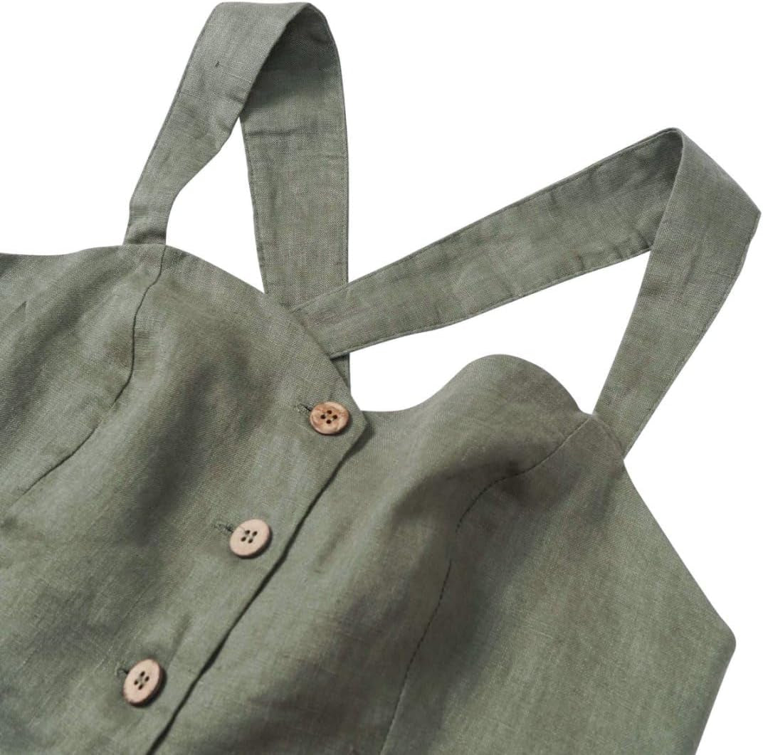 Women'S 100% Linen Button down Back Cross Crop Top Sleeveless Blouse