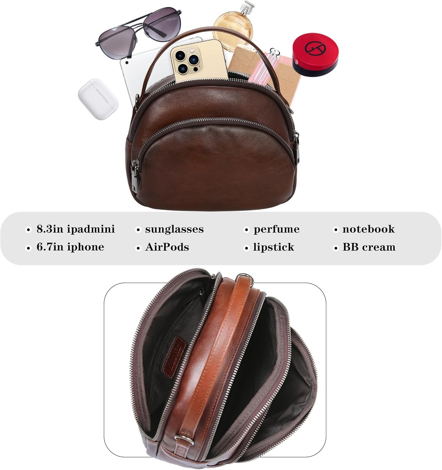 Genuine Leather Crossbody Bags Leather Purses for Women Vintage Small Shoulder Handbags with Multi-Pockets