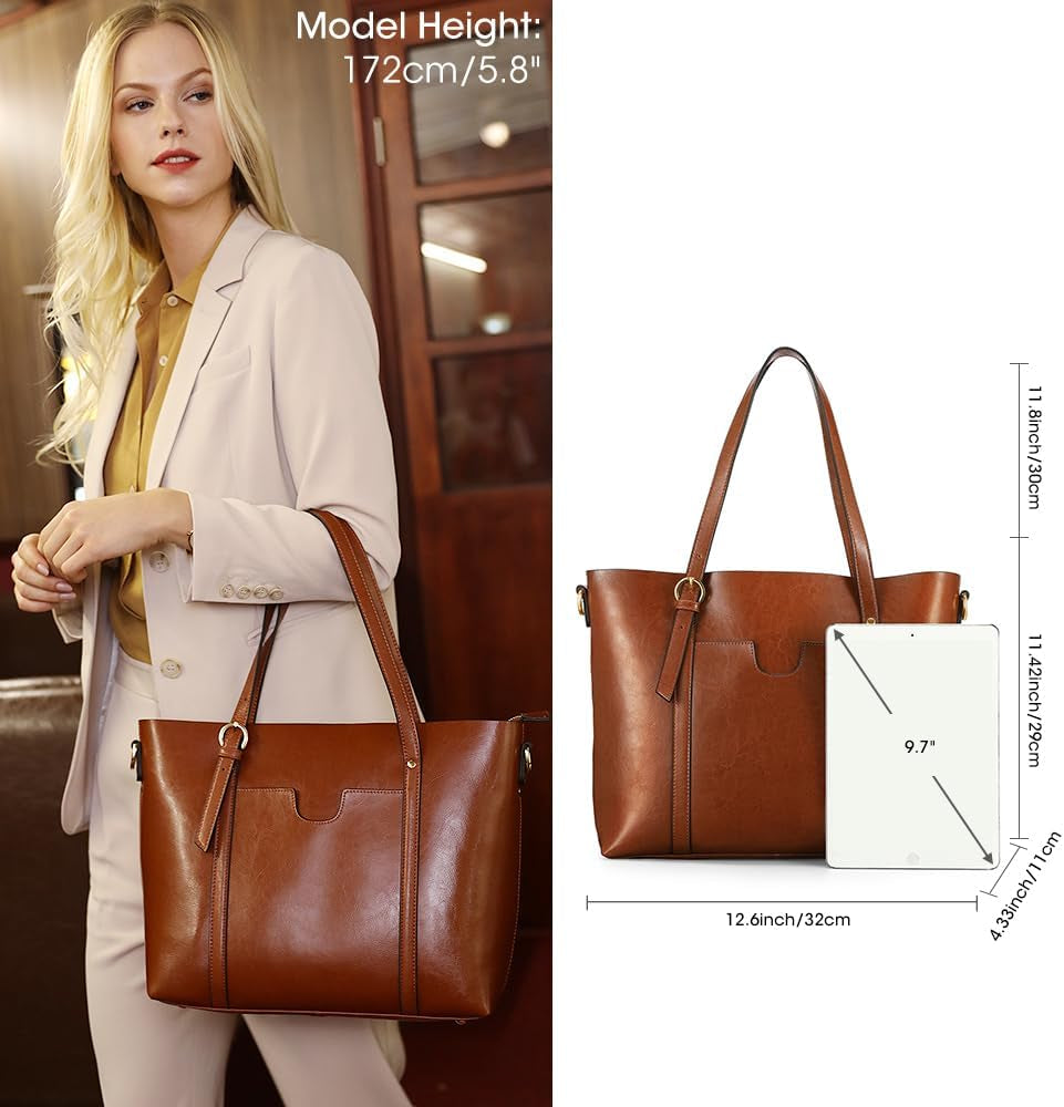 Genuine Leather Women Tote Bag Soft Handbags Vintage Shoulder Purses Fashion Top Handle Bag Large Capacity