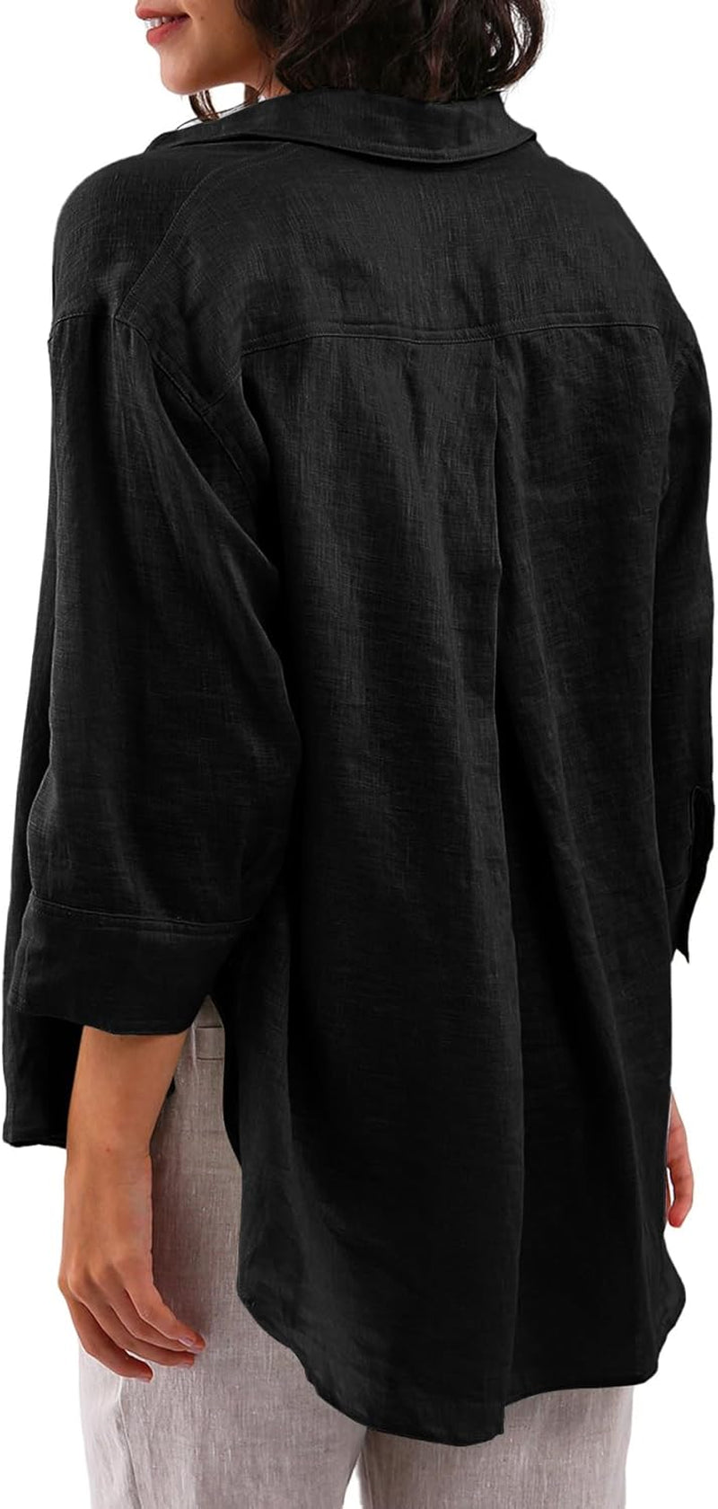 Women'S 100% Linen Summer 3/4 Sleeve Button down Shirt High Low Tops