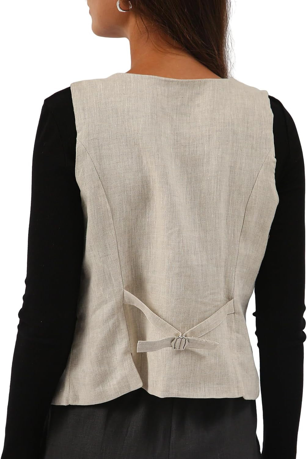 Womens Pure Linen Sleeveless Button down Crop Top V Neck Waistcoat Vest