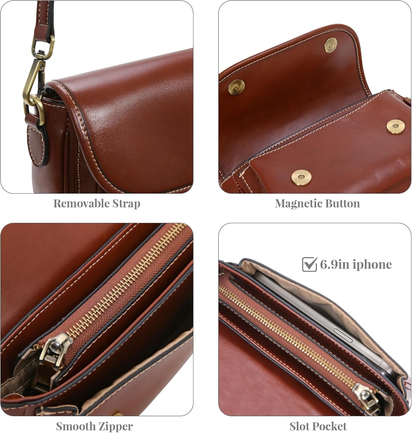 Leather Crossbody Bags for Women Trendy Shoulder Bag with Guitar Strap Stylish Ladies Purses Satchel Handbags Travel