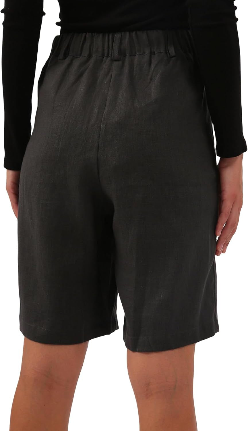 Womens Pure Linen High Waisted Bermuda Lounge Shorts Casual Summer