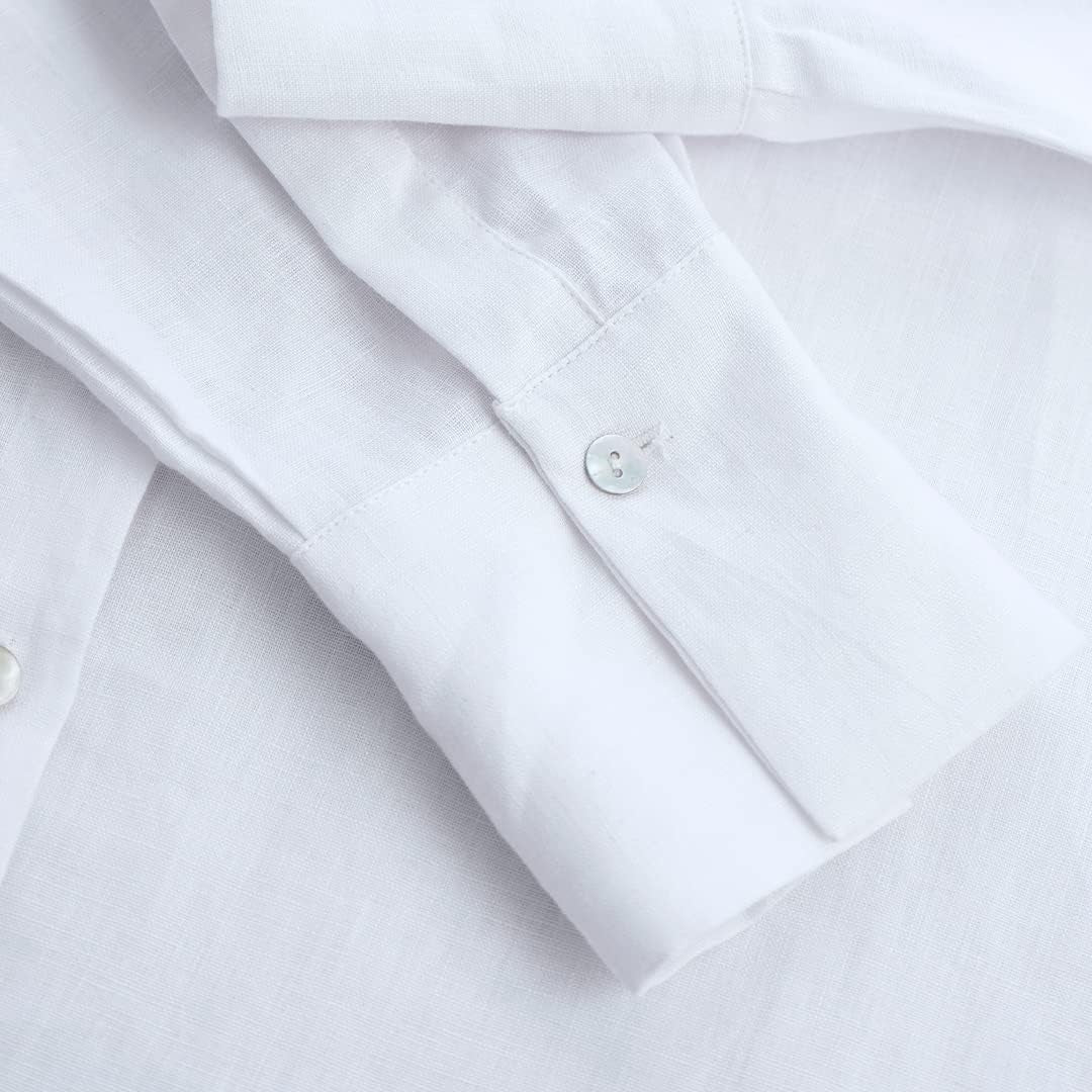 Womens Pure Linen Button down Shirt Long Sleeve Business Causal Collared Blouse