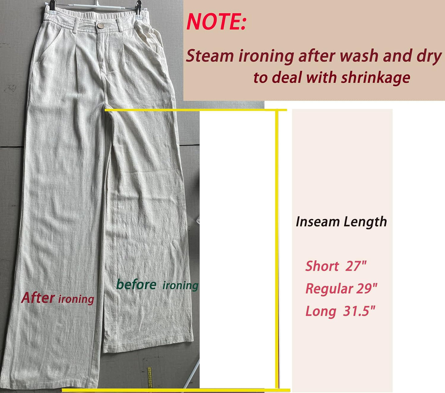 Women'S Linen Casual High Waist Wide Leg Straight Dress Cotton Linen Pants Button Trousers
