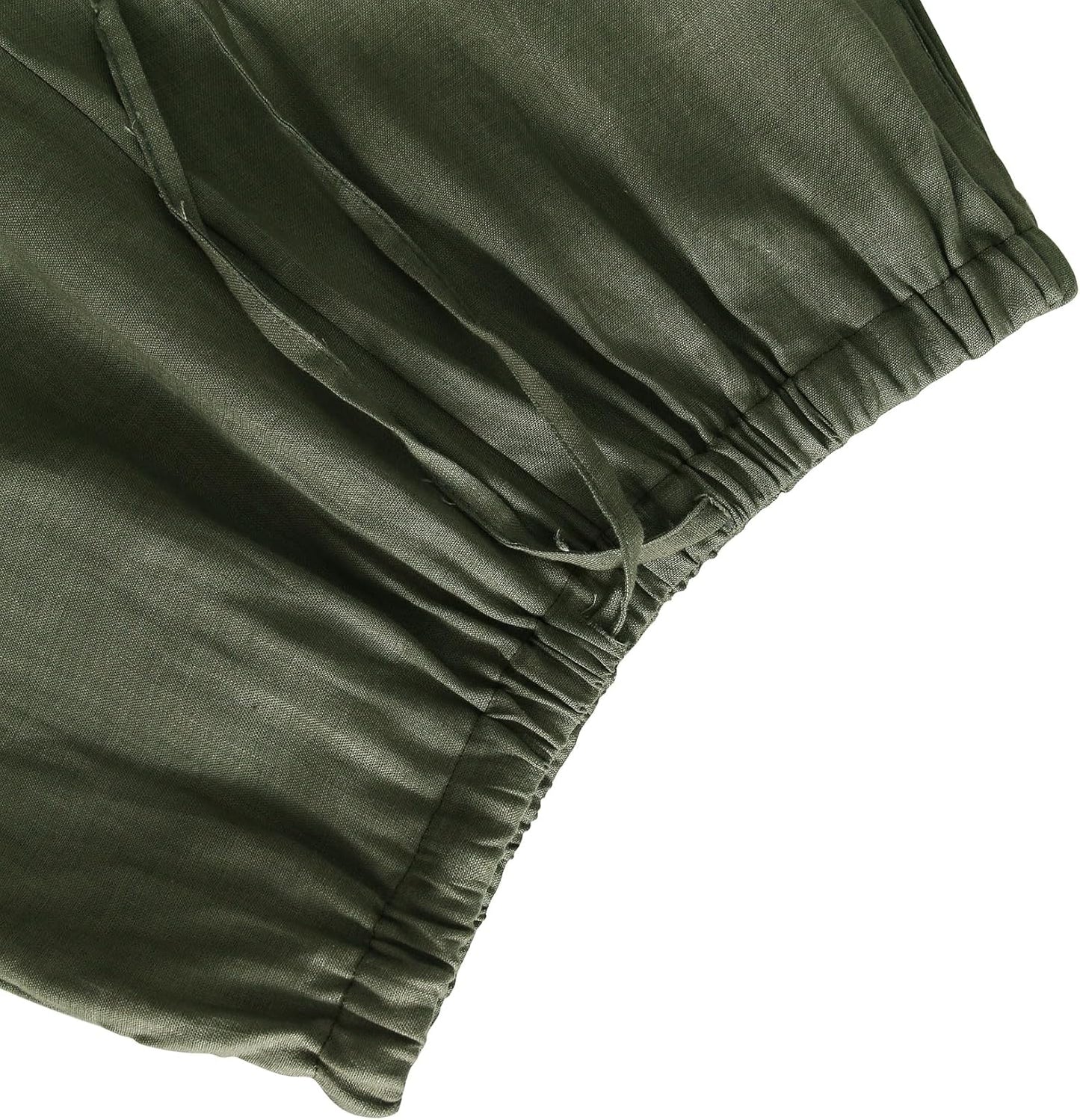 Womens Pure Linen Summer Drawstring Flowy Wide Leg Pants with Pockets