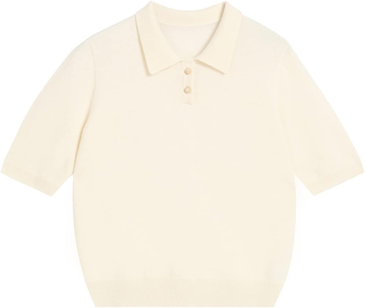 Cashmere Essential Polo Sweater 100% Pure Cashmere Short Sleeve Pullover for Women (White,Xl)