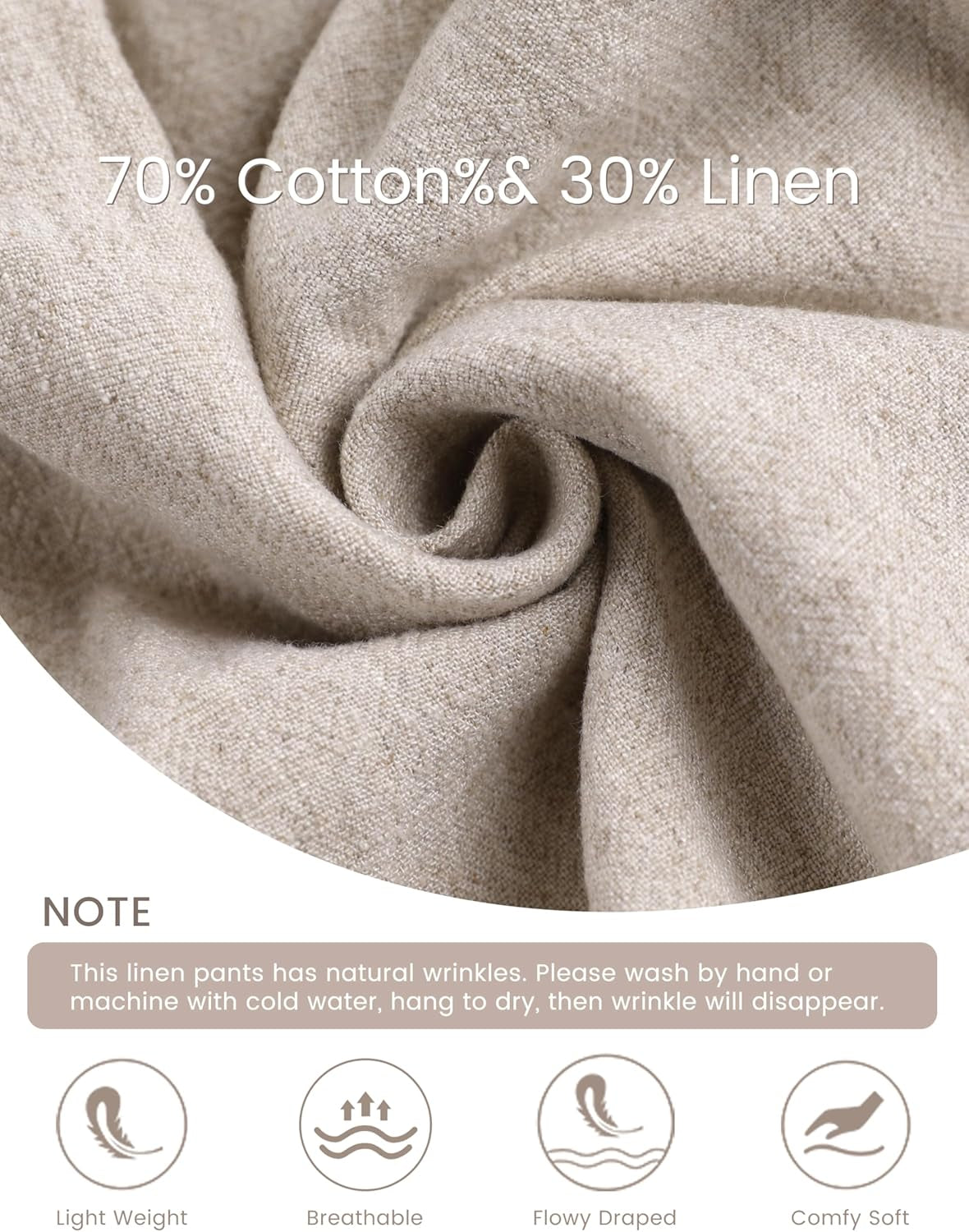 Womens Cotton Linen Pants Casual Button up High Waisted Wide Leg Trousers