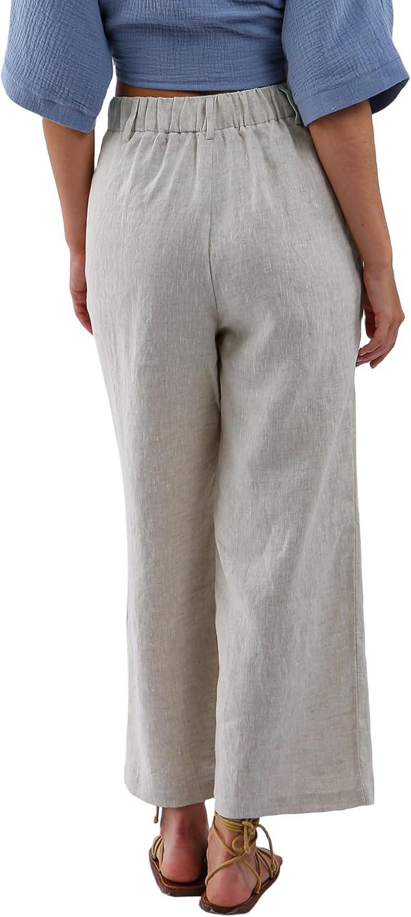 Women'S 100% Linen Summer High-Waisted Wide Leg Pants with Pockets