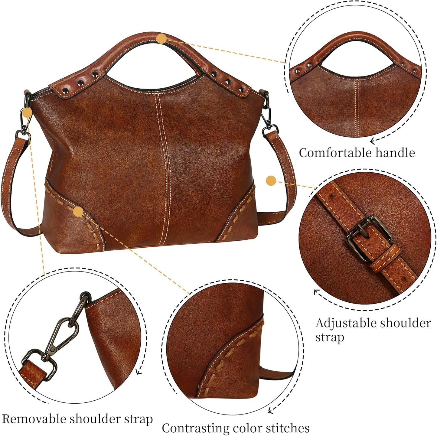 Leather Purses for Women Satchel Bag Designer Handbag Vintage Top Handle Purse Crossbody Bag Hobo Handbags