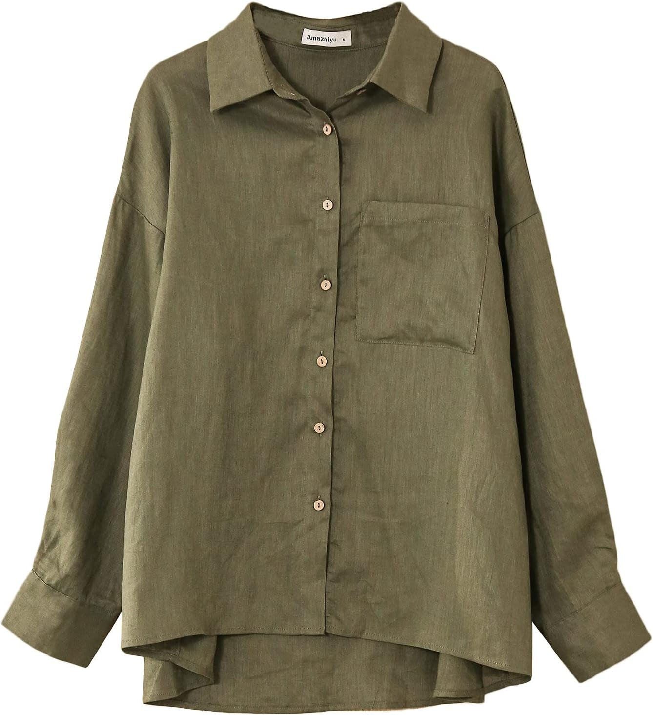 Womens 100% Linen Long Sleeves Button down Shirt Summer Casual Tops with Pocket