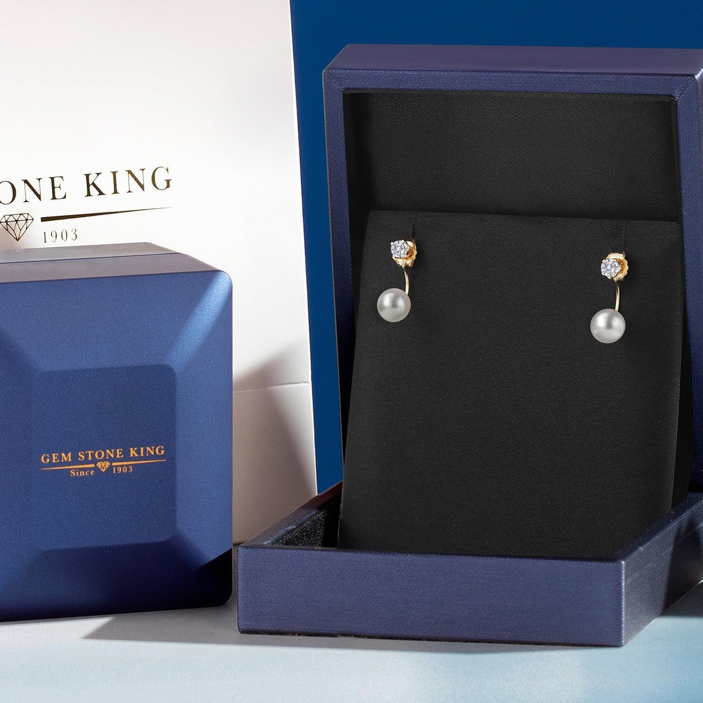 14K Yellow Gold Lab Grown Diamond Earrings for Women | 0.20 Cttw | Gemstone April Birthstone round 3MM | with Cultured Freshwater Pearls