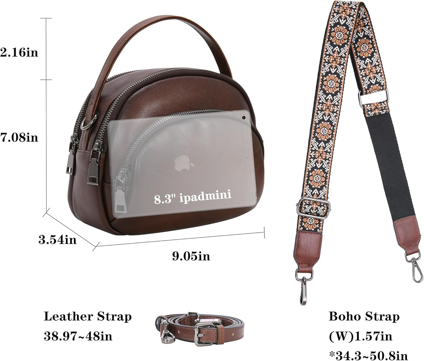 Genuine Leather Crossbody Bags Leather Purses for Women Vintage Small Shoulder Handbags with Multi-Pockets