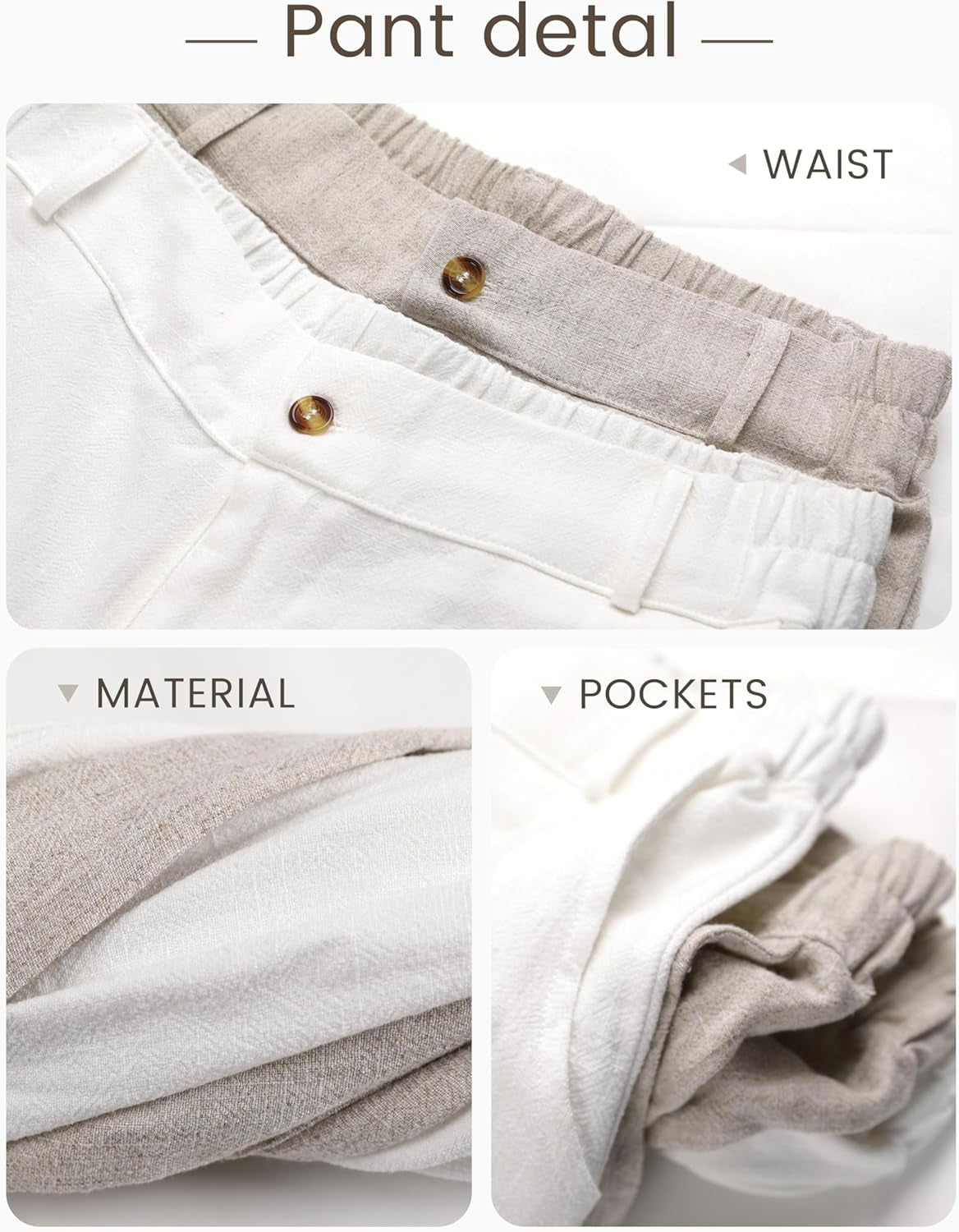 Womens Cotton Linen Pants Casual Button up High Waisted Wide Leg Trousers