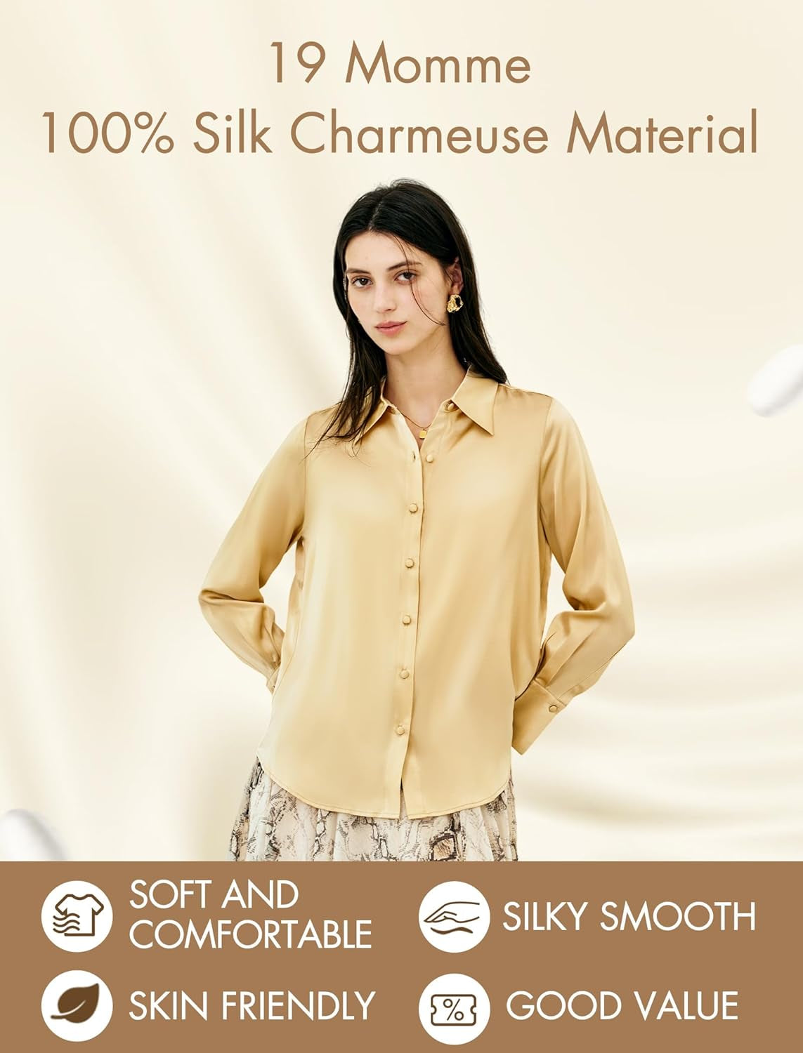 Silk Blouses for Women Long Sleeve Women’S 100% Pure Silk Blouses Elegant Button down Shirt Smooth Tops Cool Shirts