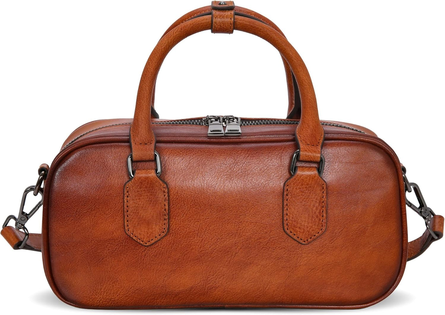 Leather Shoulder Bags for Women Satchel Handbags Zipper Crossbody Purse Top Handle Barrel Purse with Adjustable Strap