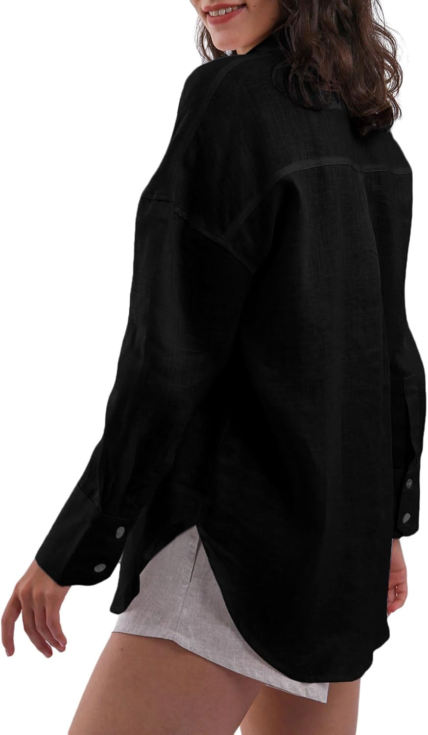 Women'S 100% Linen Summer Long Sleeve Button-Down Shirt with Pockets