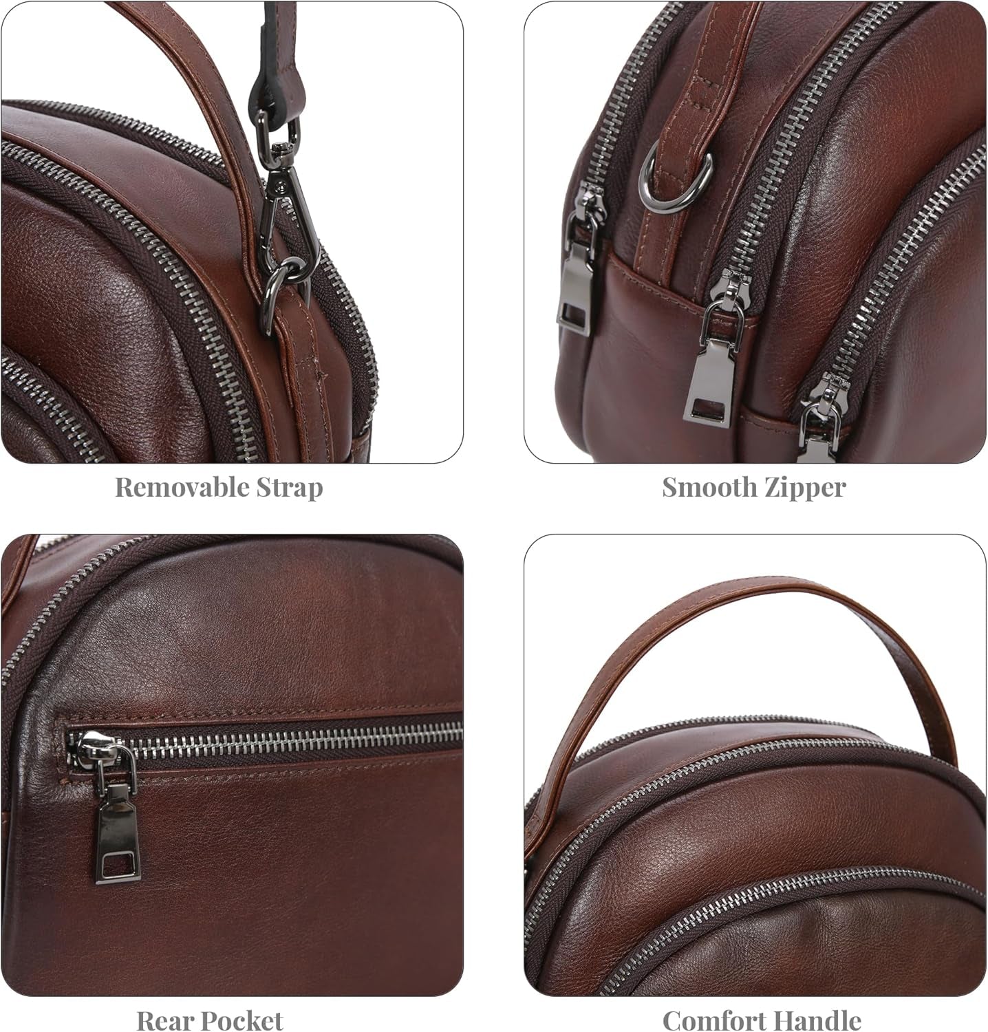 Genuine Leather Crossbody Bags Leather Purses for Women Vintage Small Shoulder Handbags with Multi-Pockets