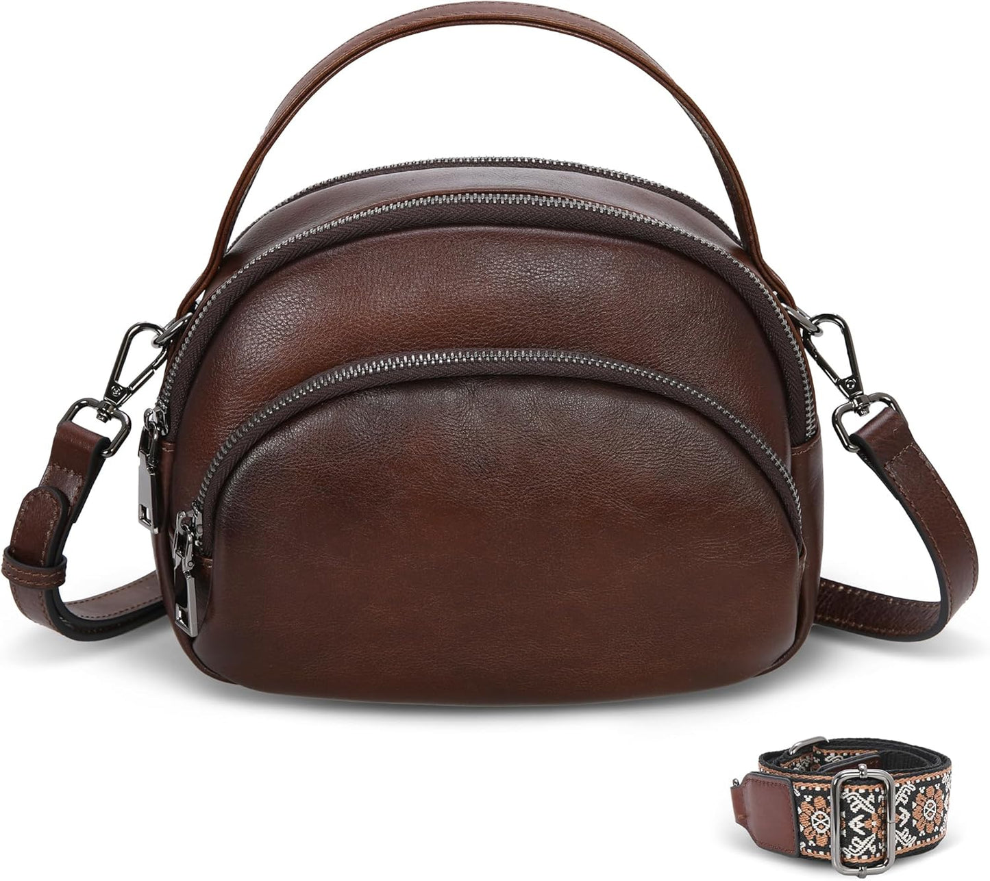 Genuine Leather Crossbody Bags Leather Purses for Women Vintage Small Shoulder Handbags with Multi-Pockets