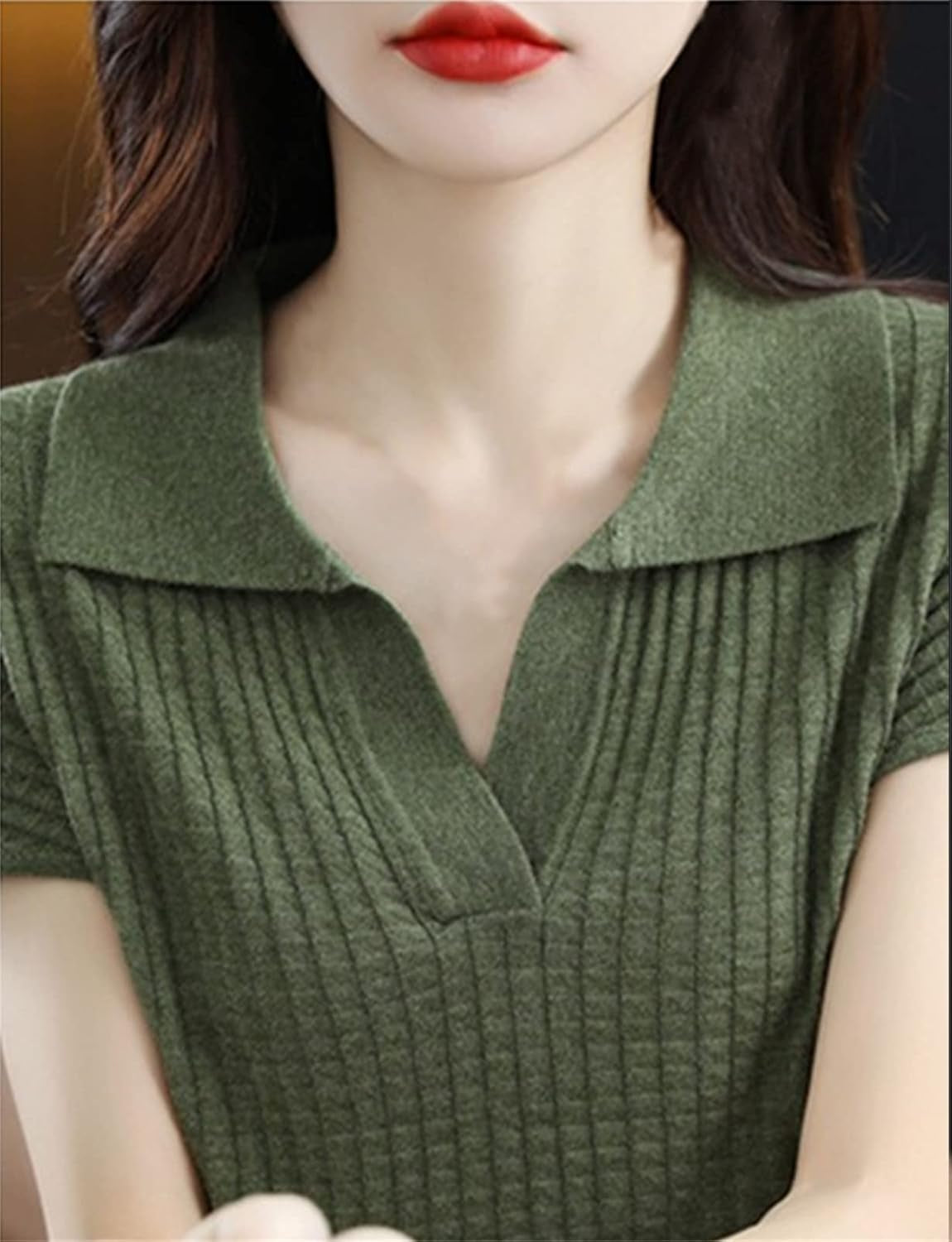 Women Lightweight Short Sleeve Polo Sweater