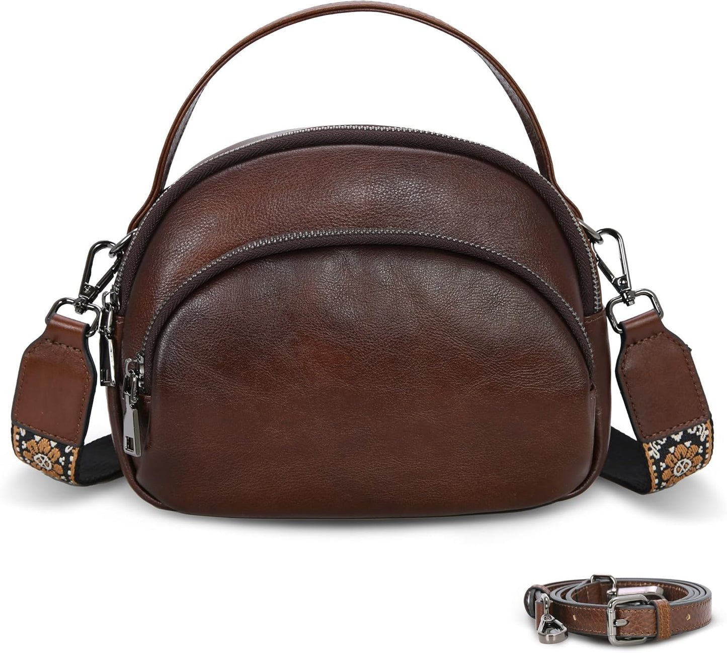 Genuine Leather Crossbody Bags Leather Purses for Women Vintage Small Shoulder Handbags with Multi-Pockets