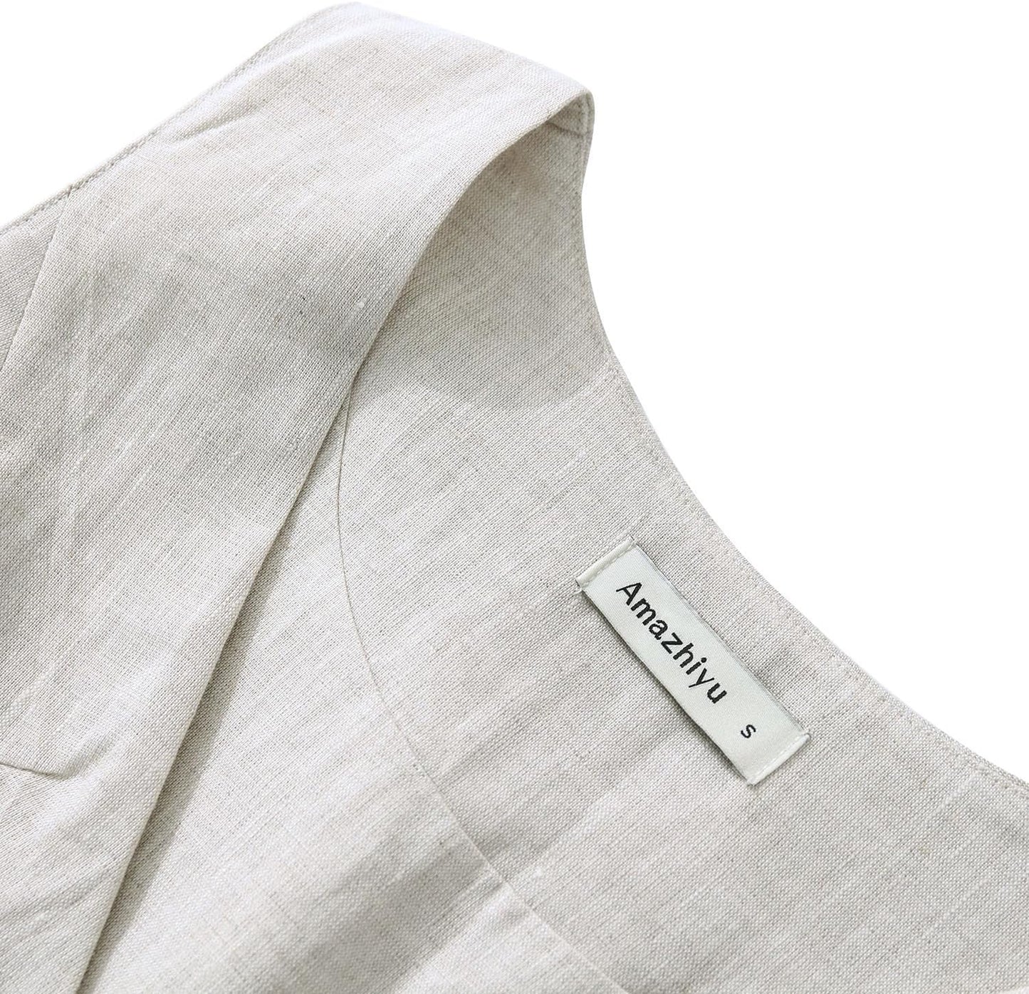 Womens Pure Linen Sleeveless Button down Crop Top V Neck Waistcoat Vest