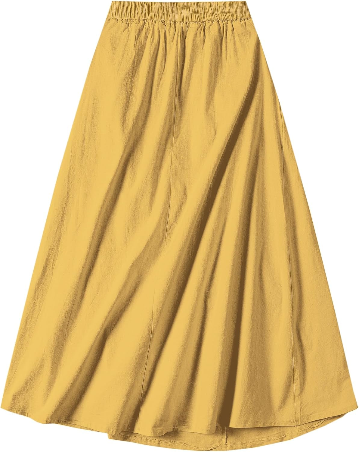Women'S Cotton Linen Midi Skirt with Pockets Casual Flowy Swing Elastic High Waist A-Line Long Boho Skirts