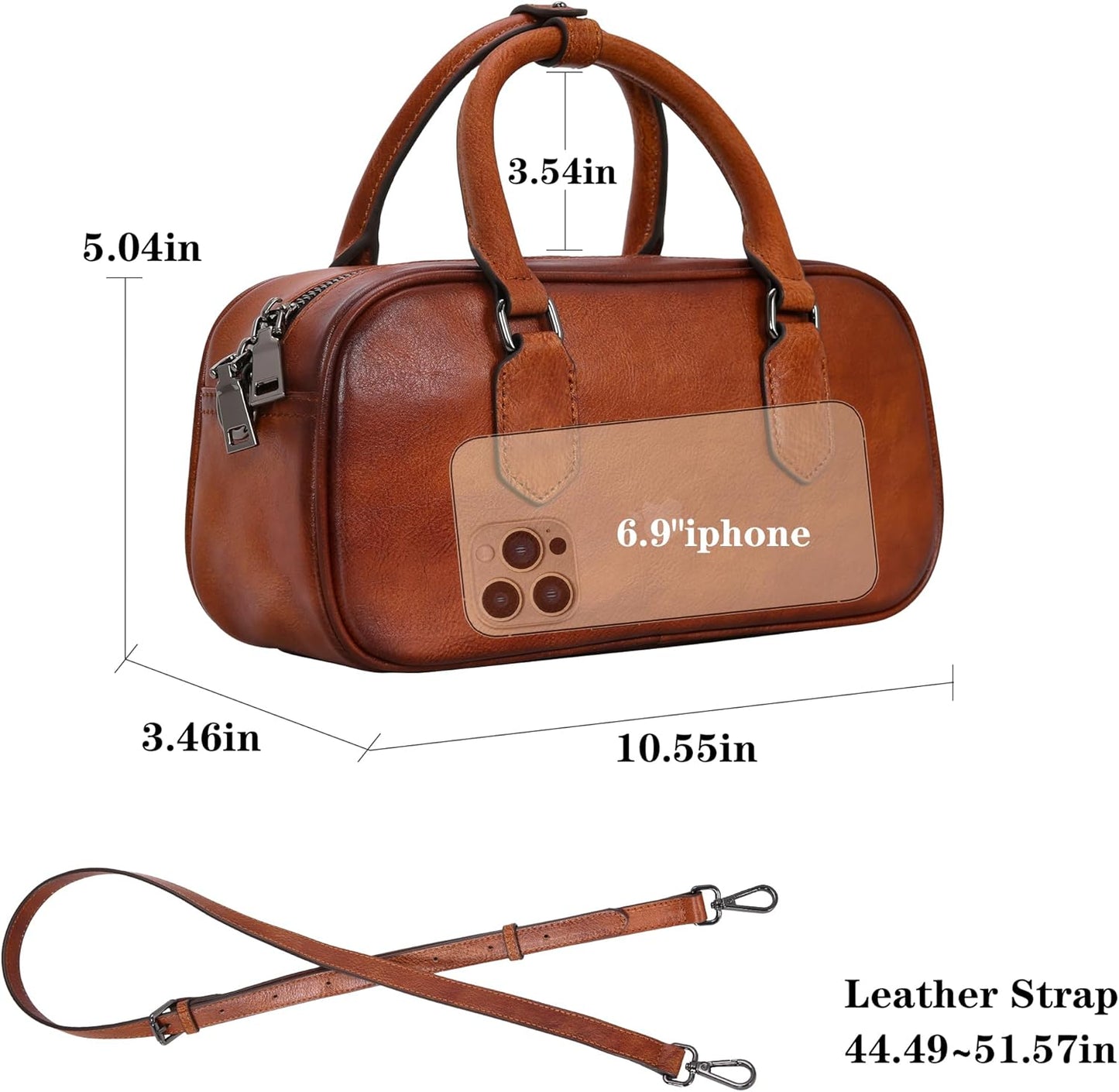 Leather Shoulder Bags for Women Satchel Handbags Zipper Crossbody Purse Top Handle Barrel Purse with Adjustable Strap