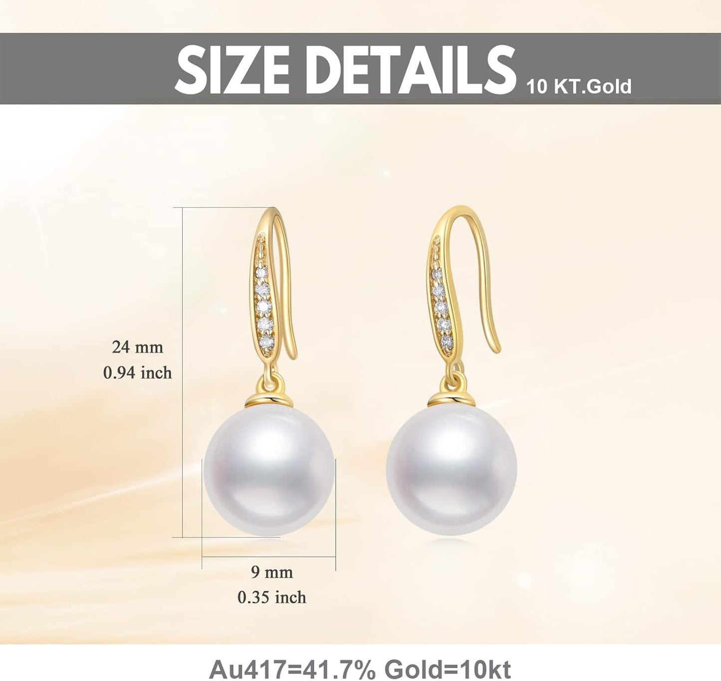 10K Gold Diamond Pearl Necklace and Dangle Earrings for Women, Fine Jewelry Set Gifts for Her