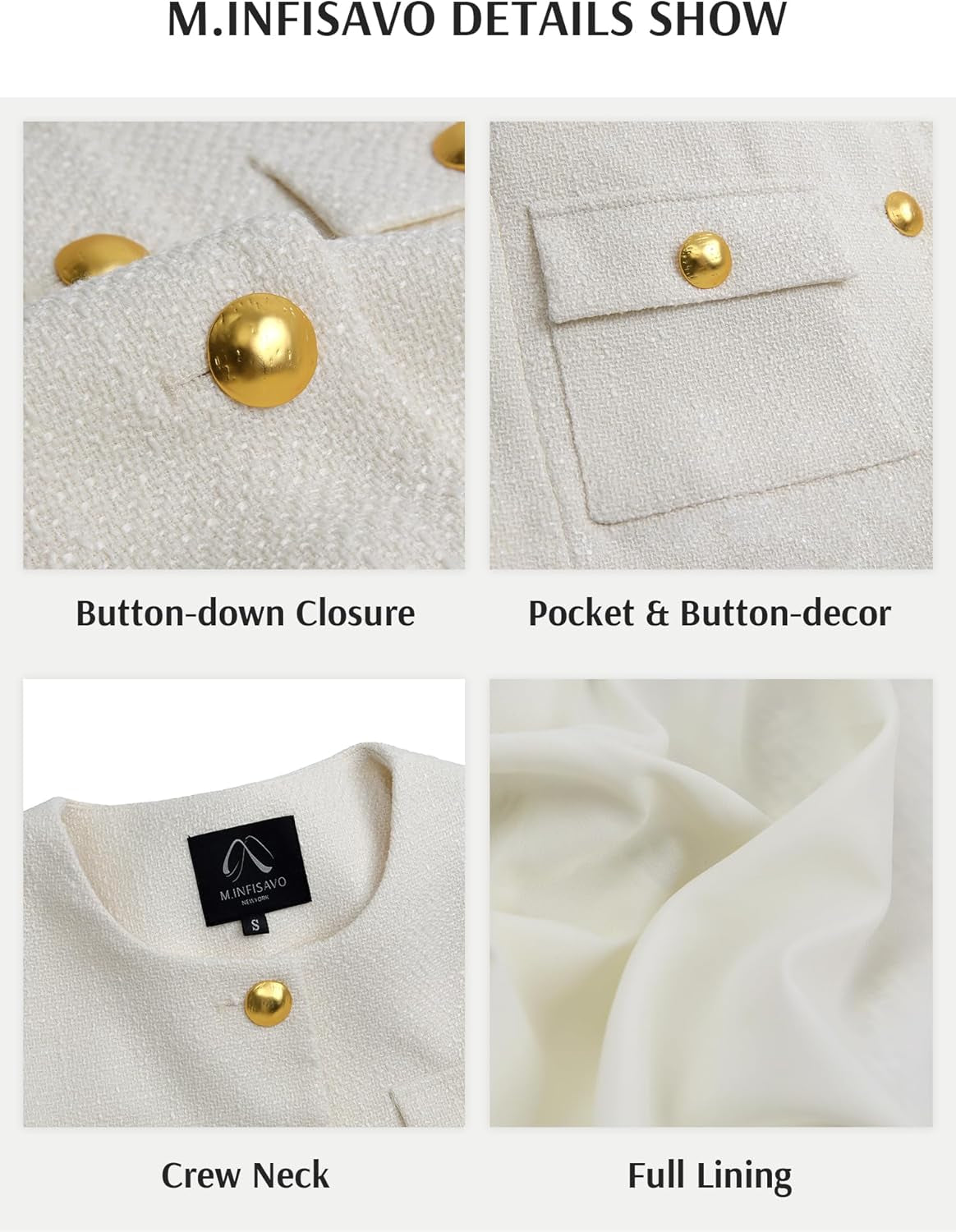 2025 Women Tweed Jacket Cropped Blazers Spring Summer Elegant round Neck Pockets Business Casual Outfit