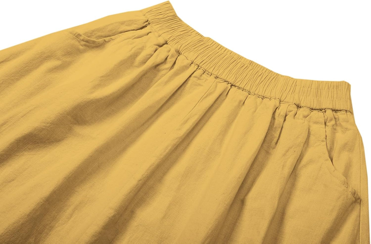 Women'S Cotton Linen Midi Skirt with Pockets Casual Flowy Swing Elastic High Waist A-Line Long Boho Skirts