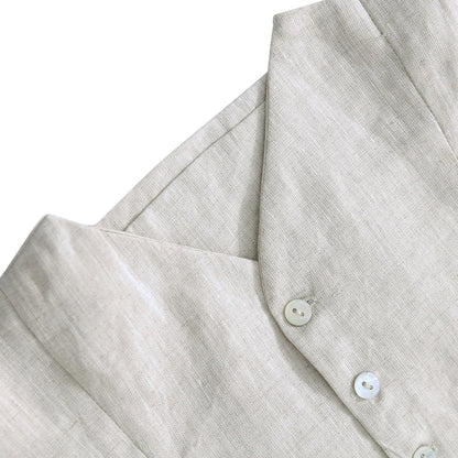 Womens Pure Linen Sleeveless Button down Crop Top V Neck Waistcoat Vest