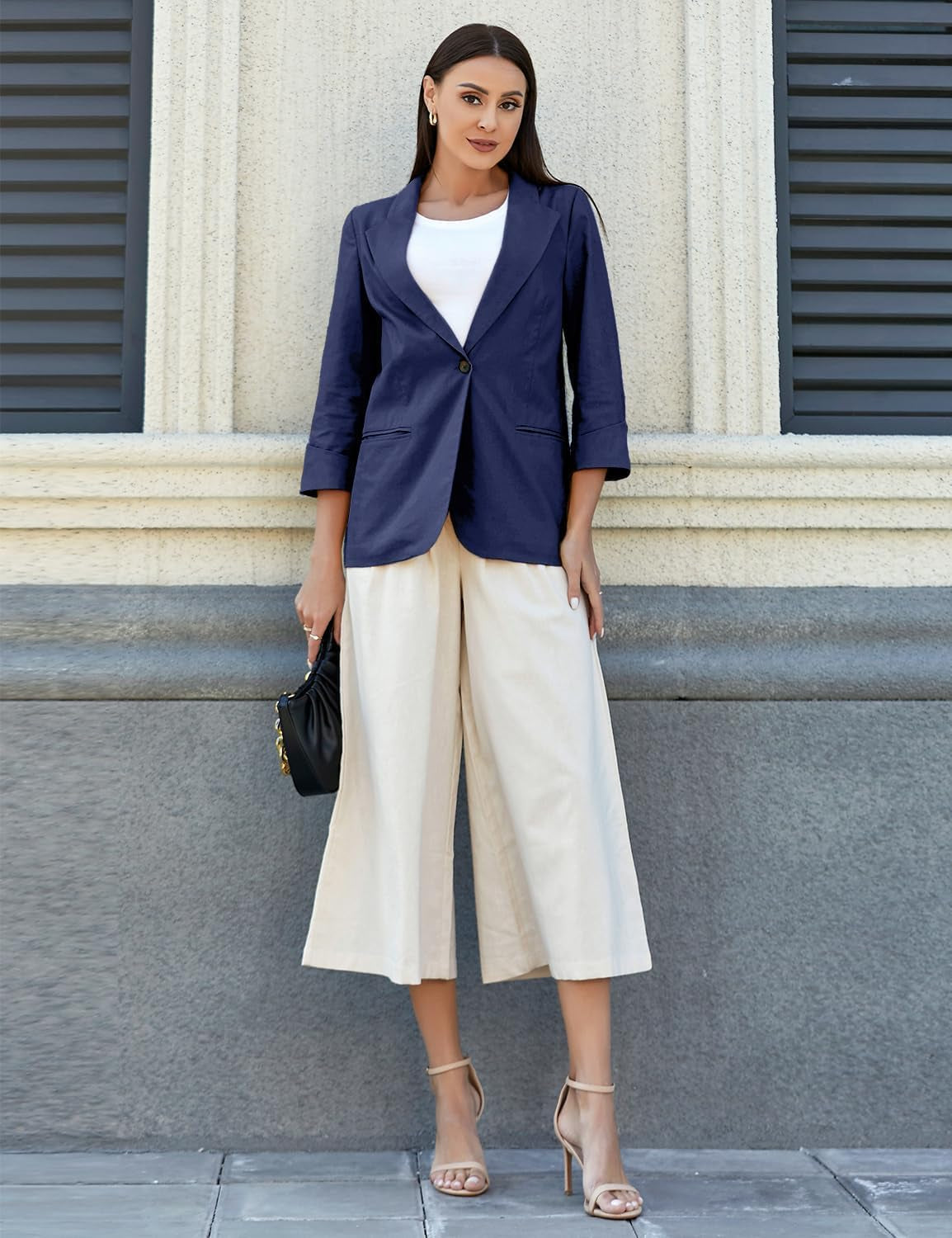 Linen Blazer Women 3/4 Sleeve Lightweight Spring Summer Blazer Jackets