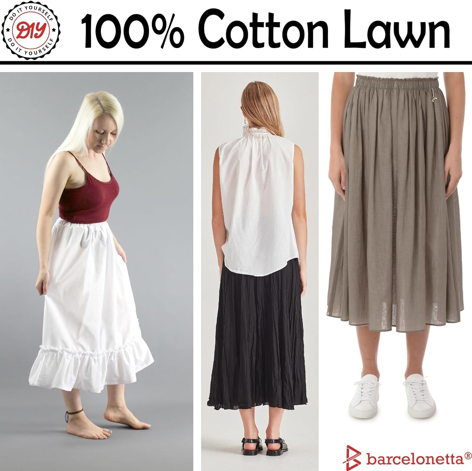 | Cotton Lawn Fabric | Lining Fabric | 100% Cotton | Thin | 58" Wide | Sewing, Air Feel Layer | Cloth, Solid (White, 2 Yard)