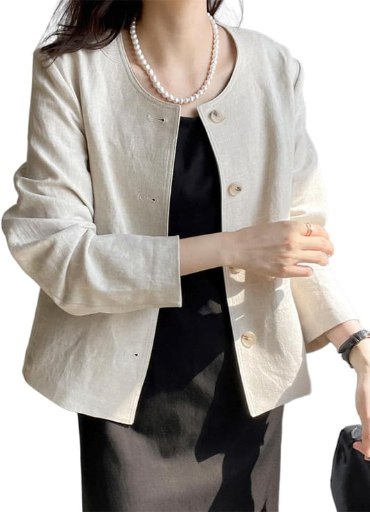 Womens Linen Jackets Spring Summer Lightweight Linen Blazer Cardigan Tops