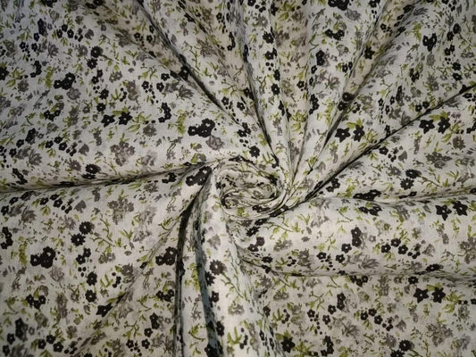 100% Cotton Mull Fabric Floral Grey Print 44" Wide