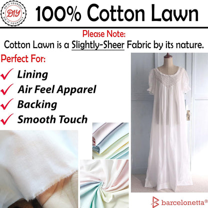 | Cotton Lawn Fabric | Lining Fabric | 100% Cotton | Thin | 58" Wide | Sewing, Air Feel Layer | Cloth, Solid (White, 2 Yard)