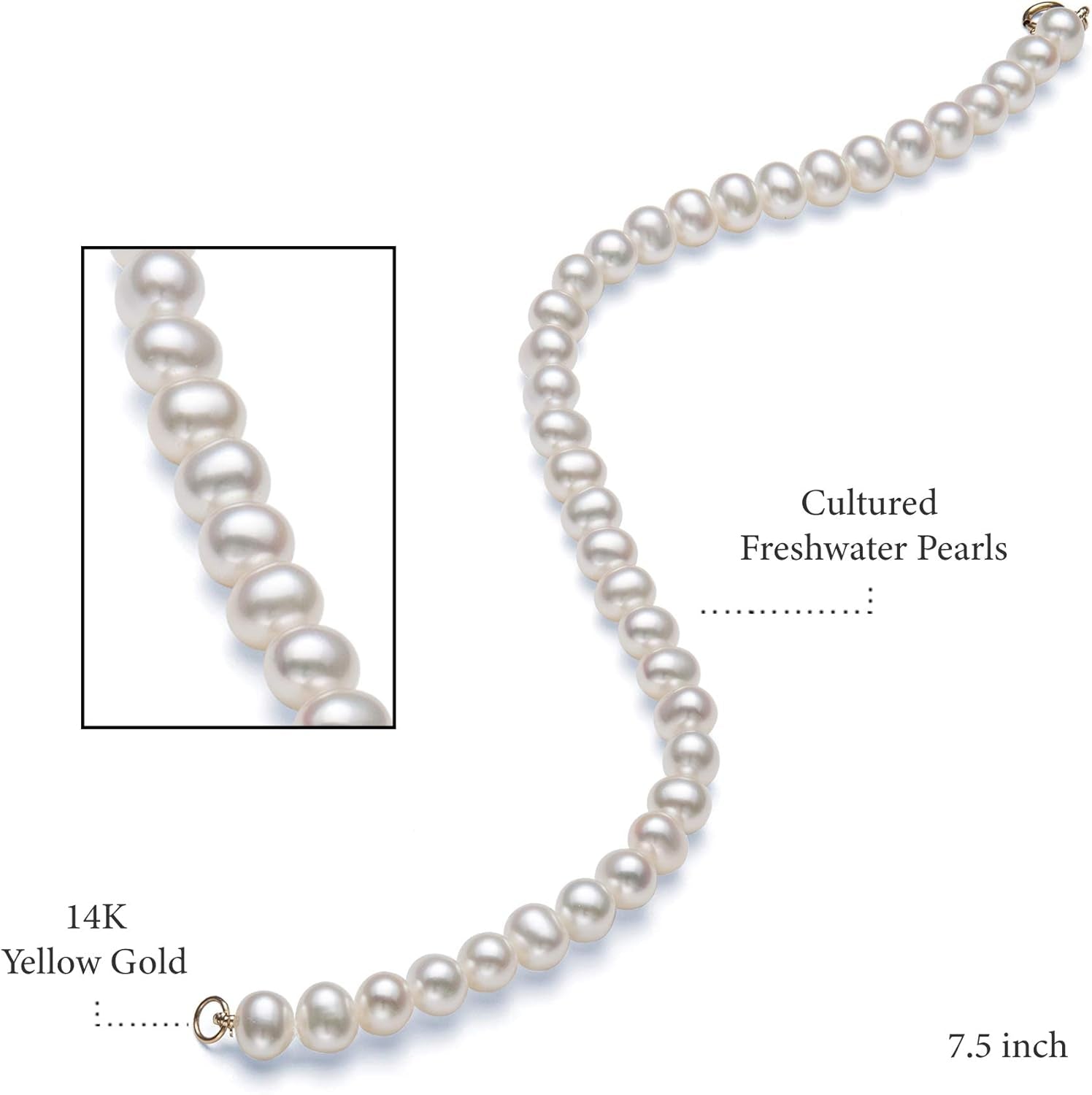 14K Gold Freshwater Pearl 18" Necklace Bracelet Stud Earrings Set for Women | Jewelry for Her | Gift Box Included