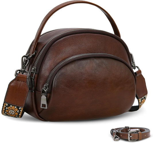Genuine Leather Crossbody Bags Leather Purses for Women Vintage Small Shoulder Handbags with Multi-Pockets