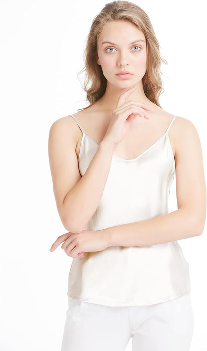 Womens Silk Camisole 100% 19MM Mulberry Silk Basic Tank Tops Summer Casual Classic Top Loose