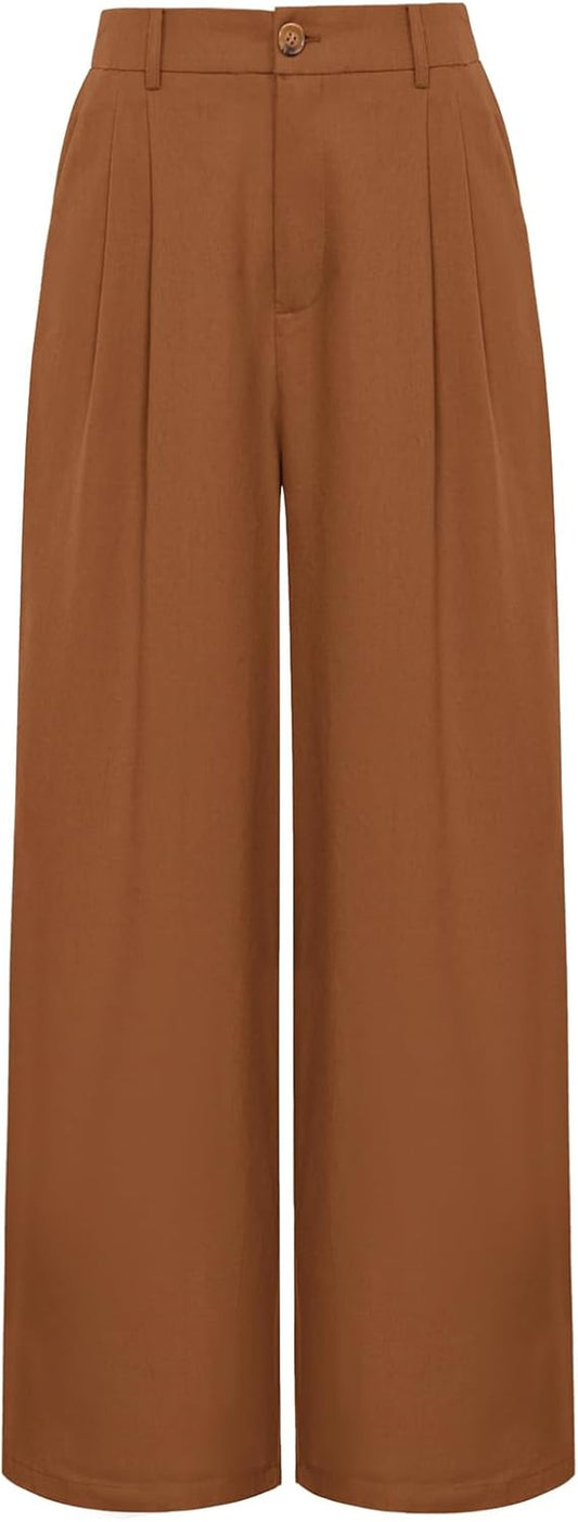 Wide Leg Pants for Women Cotton Linen Business Casual Long Trousers Palazzo Pants with Pockets