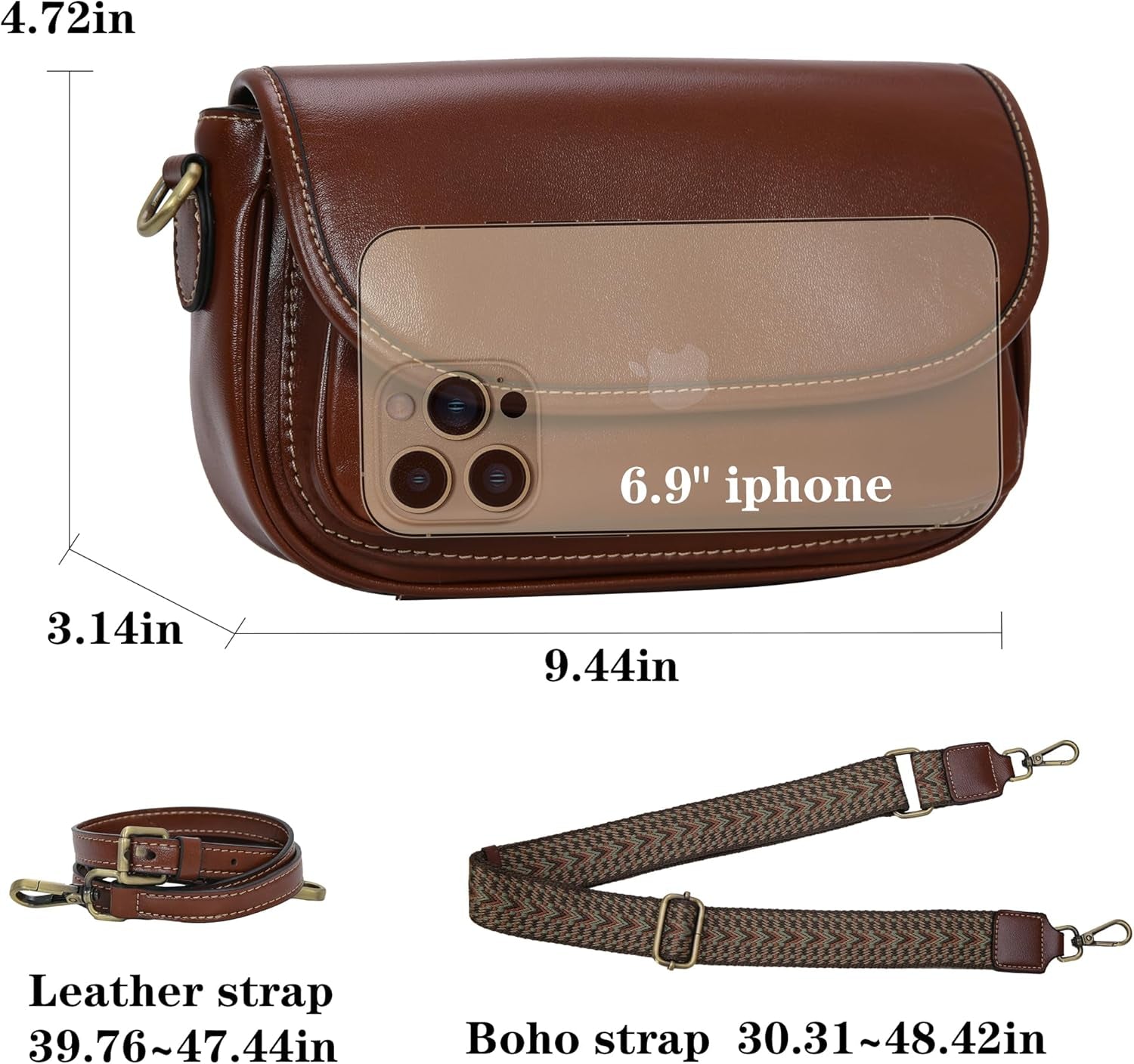 Leather Crossbody Bags for Women Trendy Shoulder Bag with Guitar Strap Stylish Ladies Purses Satchel Handbags Travel