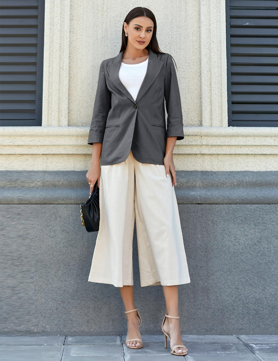 Linen Blazer Women 3/4 Sleeve Lightweight Spring Summer Blazer Jackets
